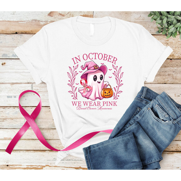 Travon A Other - In October We Wear Pink Ghost Breast Cancer Awareness T-Shirt